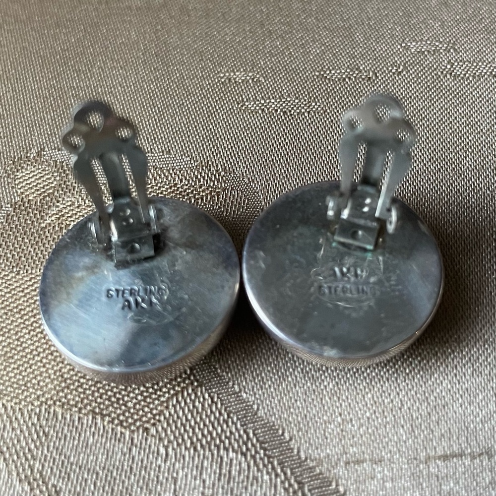Czech Glass Button Sterling Silver AKR clip earrings - Picture 3 of 7